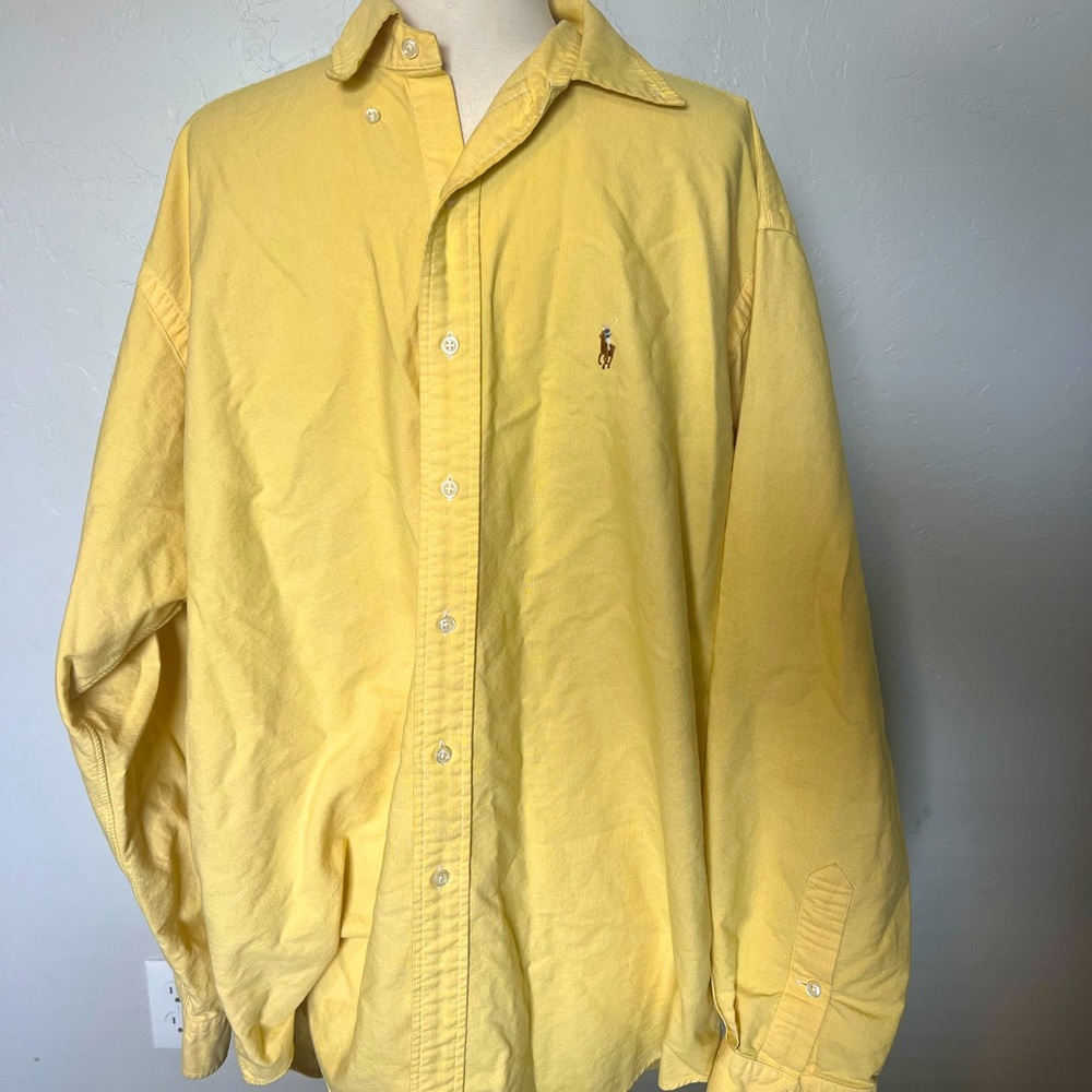 Ralph Lauren Men’s Yellow Button Down Blake Lightweight Casual Shirt Medium - Picture 3 of 7